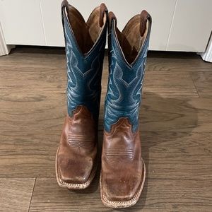 Circle G Kids Brown and Blue Embroidery Square Toe Cowboy Boot